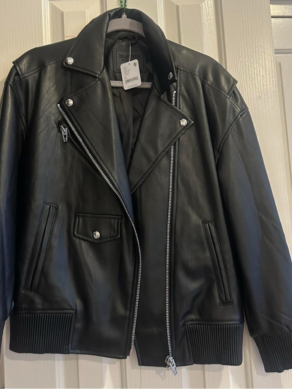Blank NYC Black Faux Leather Bomber Jacket with Silver Hardware